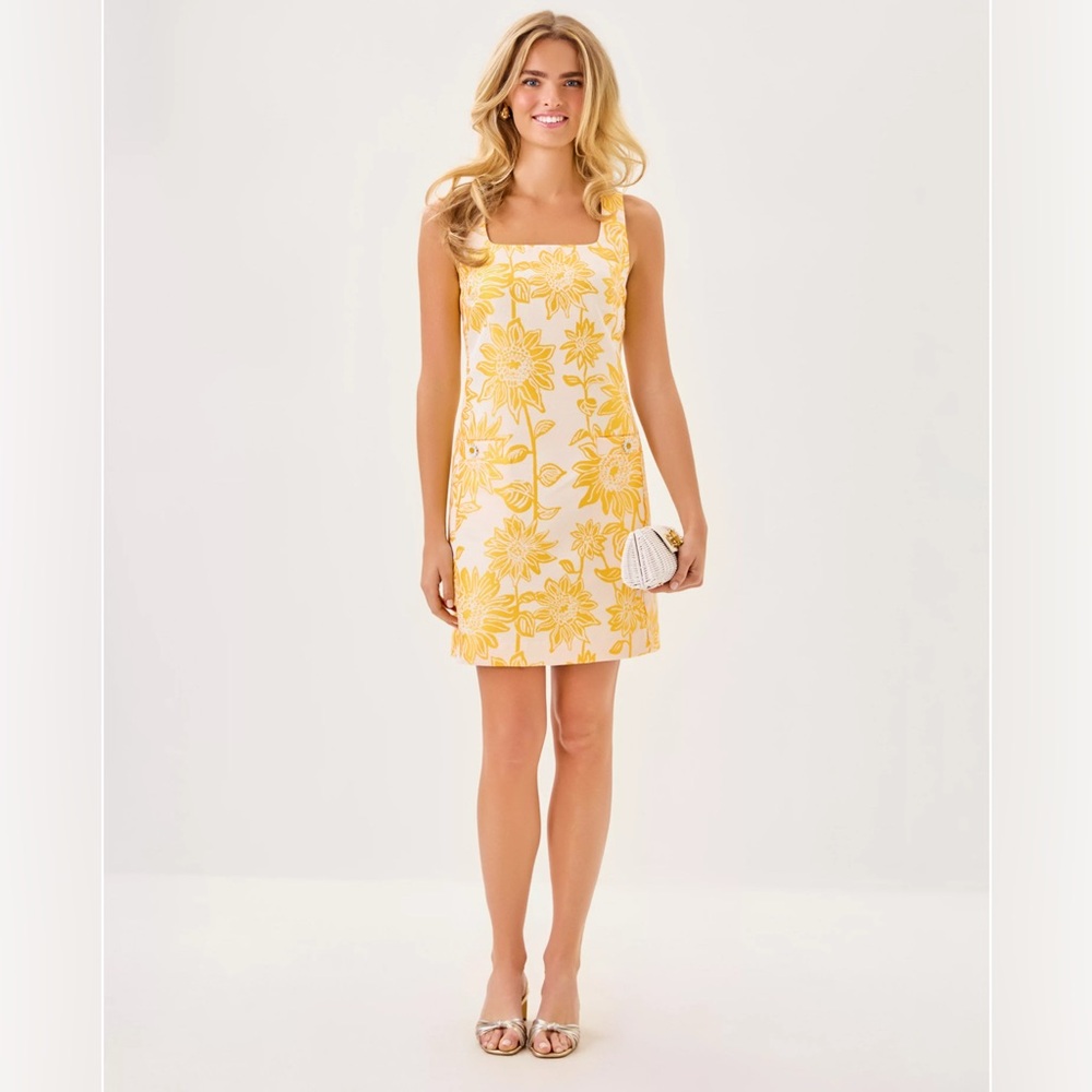 NWT Lily Pulitzer Albright Shift Dress yellow and white floral pockets size 6